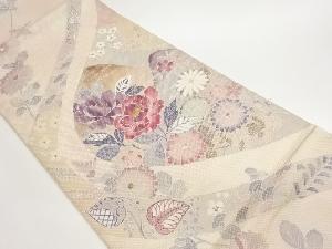 作家物　金銀彩手描き曲線に牡丹・菊・草模様袋帯